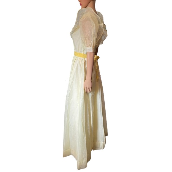 Vintage 70s Yellow Raised Dot Cottagecore Prairie Ruffle Formal Party Maxi Dress - Picture 5 of 6